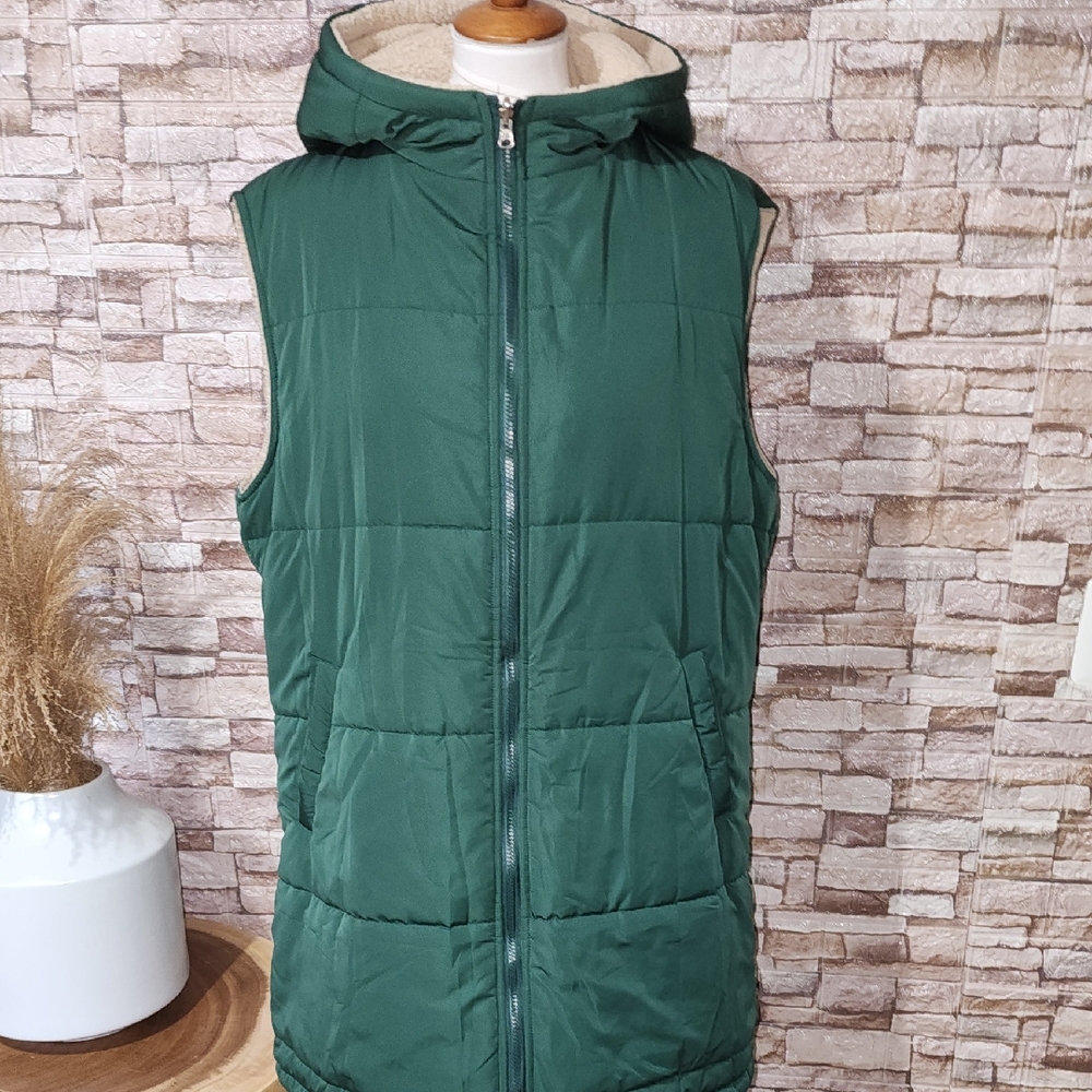 Pretty Garden Full Zip Hoodie Green Quilted Vest